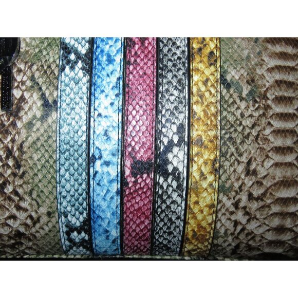Badgley Mischka Colorful Snakeskin Embossed Vegan Leather Double Handle Tote - Picture 4 of 12